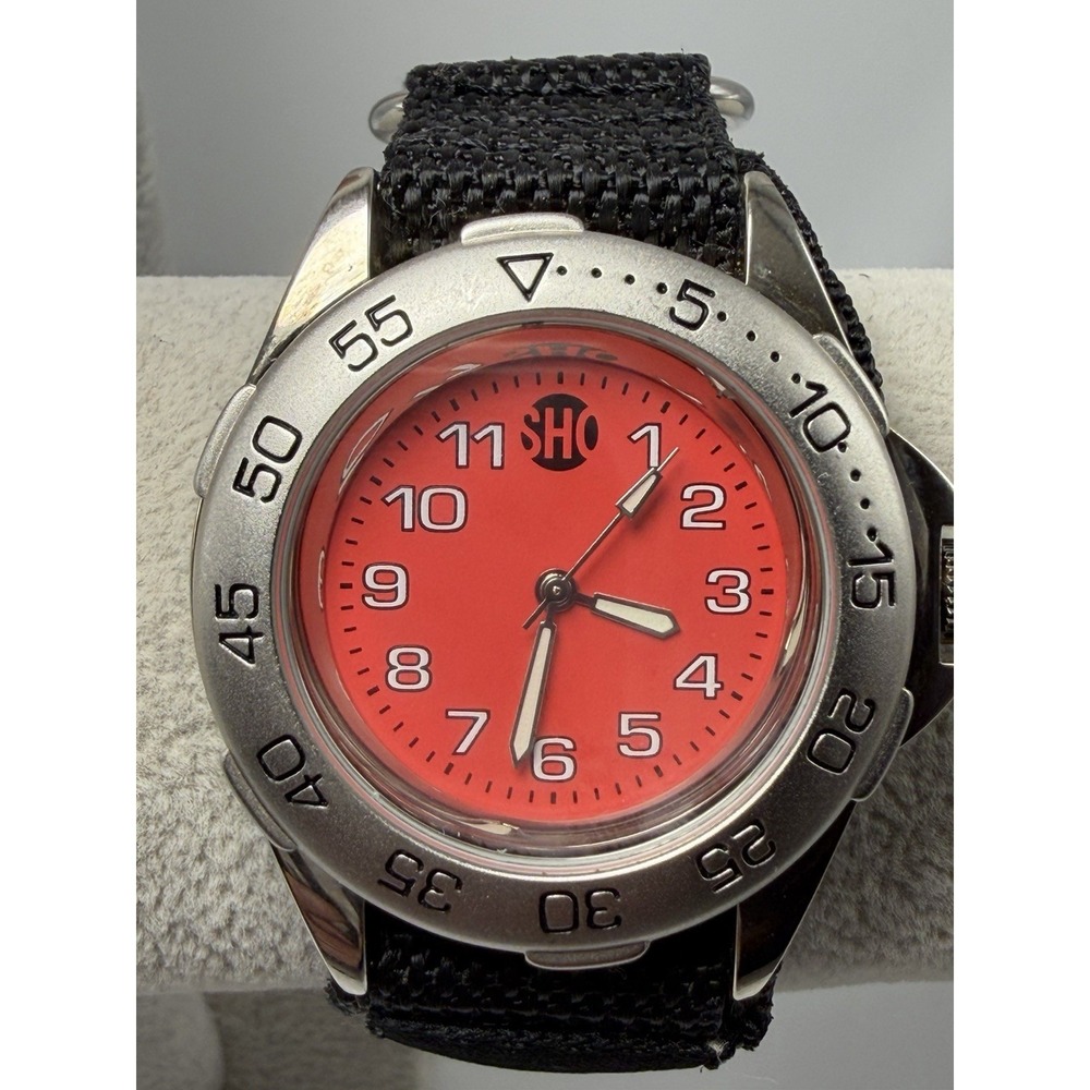 Europa Showtime Mens Watch New Battery 40MM 8" Nylon Band Pink Dial